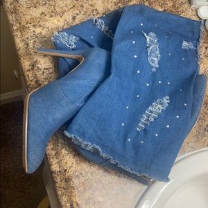 Over the Knee Blue Jean Boots with Heel
